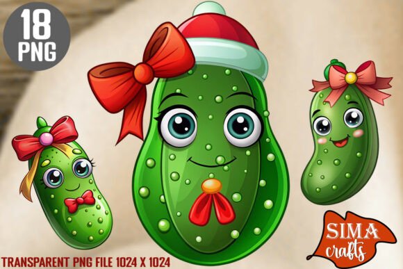 18 High-Quality Christmas Pickles PNG Illustrations