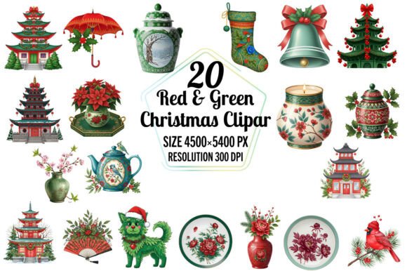 Chinoiserie Red Green Christmas Png Review
