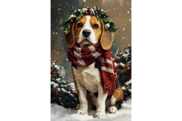Christmas Beagle Pet Snow Wall Art Print: Illustrations for Branding