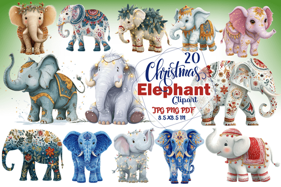 Christmas Elephant Clipart: Festive Illustrations for Branding