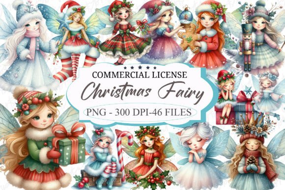 Christmas Fairies Winter Clipart: Illustrations for Sellers