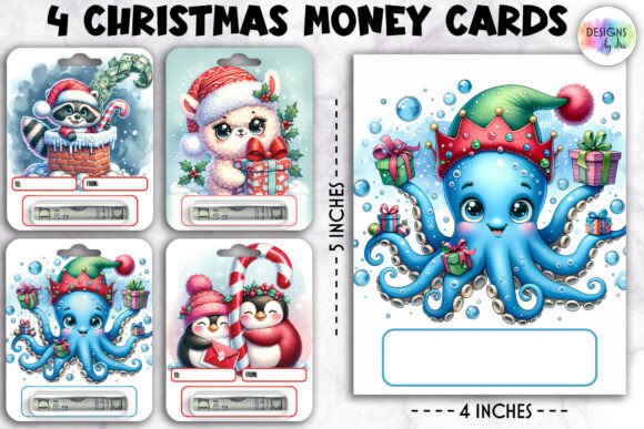 Christmas Money Cards, Printable Illustrations