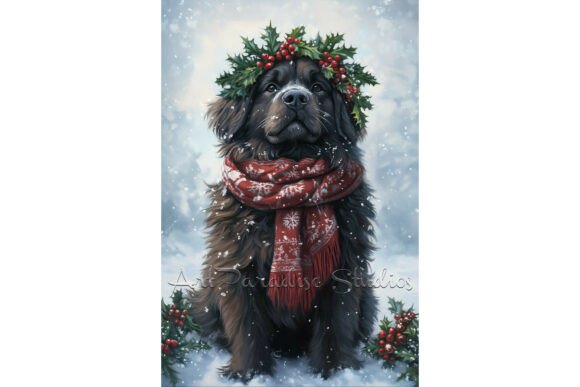 Christmas Newfoundland Winter Dog Art: Illustrations for Crafters