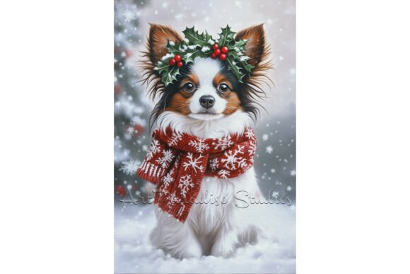 Christmas Papillon Winter Dog Wall Art: Illustrations for Branding