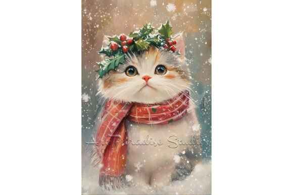 Christmas Persian Cat Cozy Winter Art Illustrations