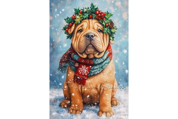Christmas Shar Pei Dog Snow Wall Art: Illustrations for Festive Blogs