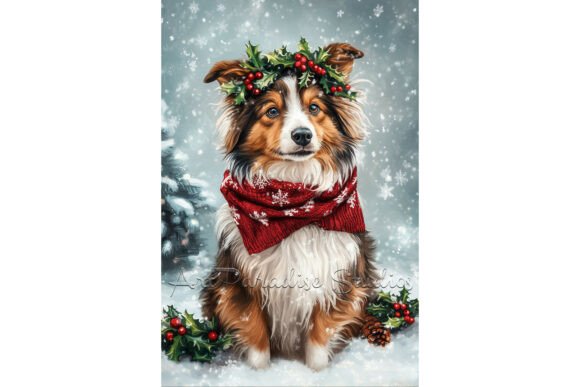 Christmas Shetland Sheepdog Wall Art: Illustrations