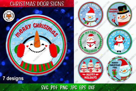 Christmas Snowman Round Sign Bundle SVG Illustrations