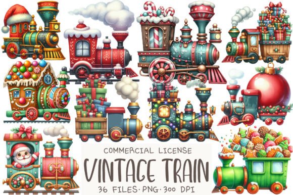 Christmas Vintage Train Clipart: Illustrations Review