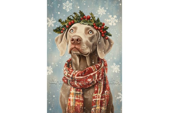Christmas Weimaraner Dog Wall Art Print & Illustrations