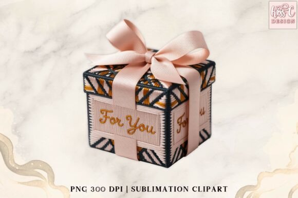 Embroidered Christmas Gift Box PNG for Illustrations