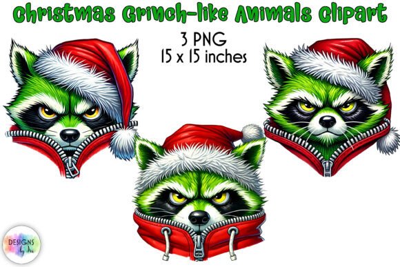 Funny Green Christmas Animals Clipart: Illustrations for Branding