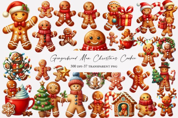 Gingerbread Man Christmas Cookie Clipart for Illustrations