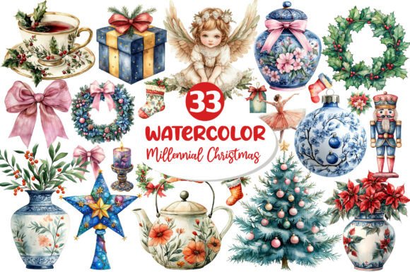 Grand Millennial Christmas Clipart: Illustrations for Sellers