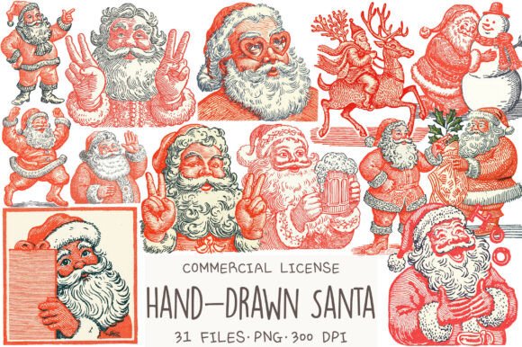 Hand-Drawn Santa PNG: Illustrations for Branding