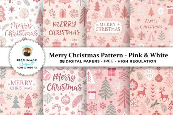 Merry Christmas Pattern: Pink White Illustrations