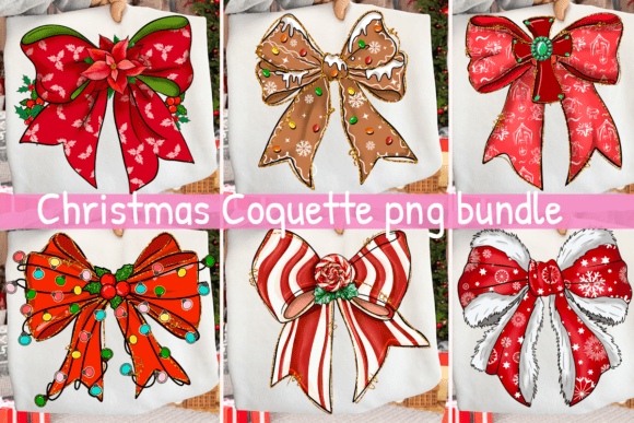 Preppy Christmas Coquette Bow PNG Bundle: Illustrations for Branding