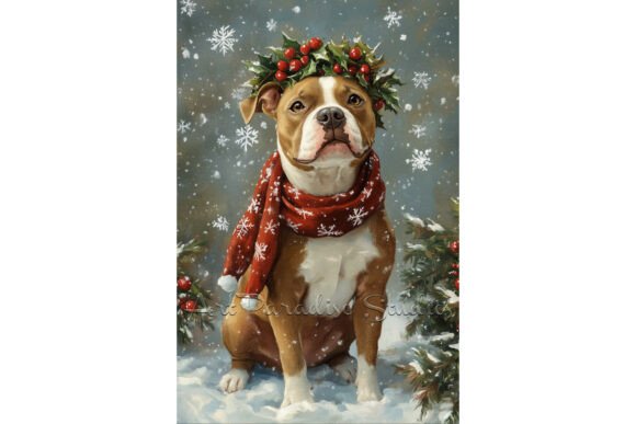 Review: Christmas Pit Bull Winter Dog Snow Art