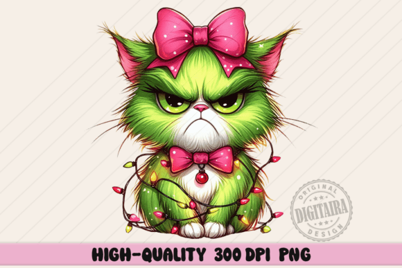 Review: Green Angry Christmas Cat Png for Illustrations