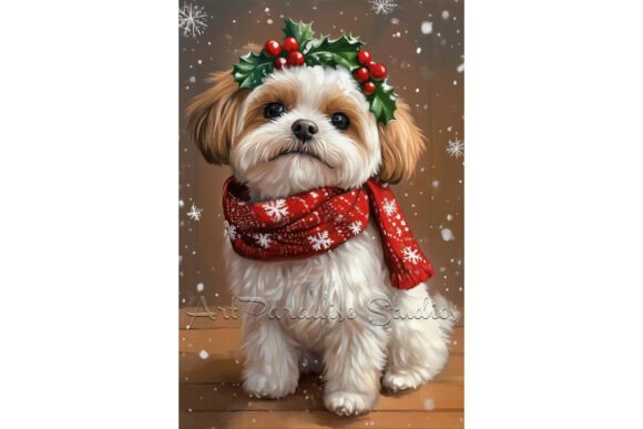Reviewing Christmas Malti Tzu Cozy Winter Dog Art Illustrations