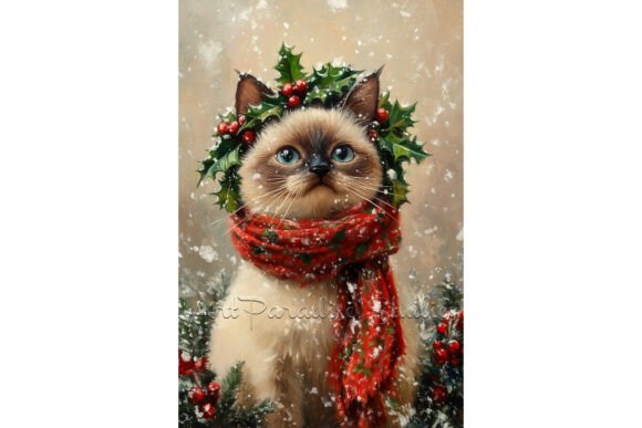 Reviewing Christmas Siamese Cat Winter Wall Art Illustrations