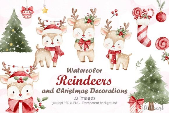 Watercolor Christmas Reindeers Illustrations Review