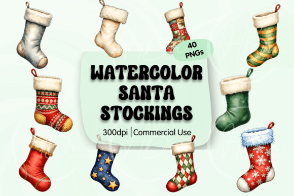 Watercolor Christmas Stockings Clipart: Illustrations