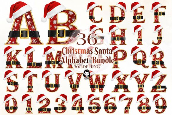 Winter Christmas Santa Alphabet Bundle: Festive Illustrations